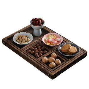 Vintage carbonized tea box living room dried fruit tray seven pieces wooden pallets Strap handle for family use