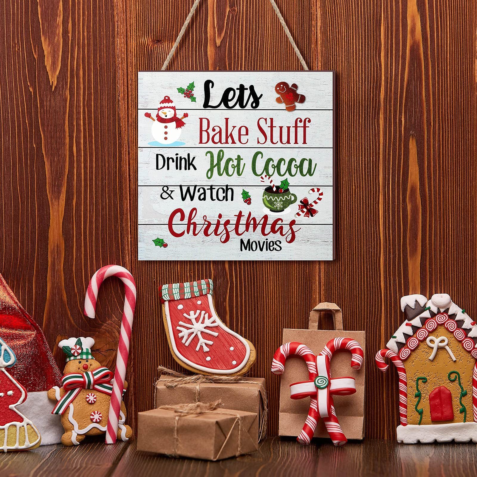 Christmas hanging wooden signs Christmas coffee wall decoration Holiday kitchen Home coffee party decoration