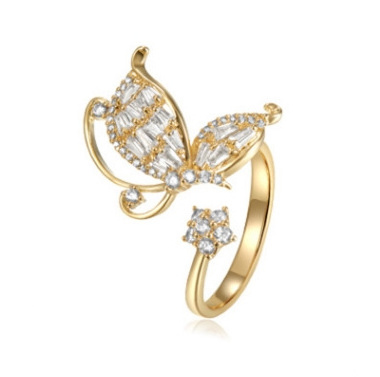 KYRA01057 Fashion Jewelry Luxurious Gold Butterfly Shape Shine Zircon Ring for Women