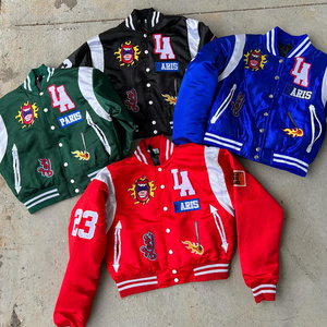 OEM custom logo embroidery patch casual baseball breathable varsity jacket sports satin letterman bomber jacket for men