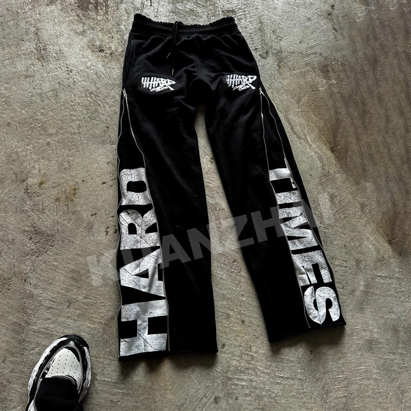 Custom flared track pants distressed streetwear stripe heavyweight wide straight leg baggy sweatpants men