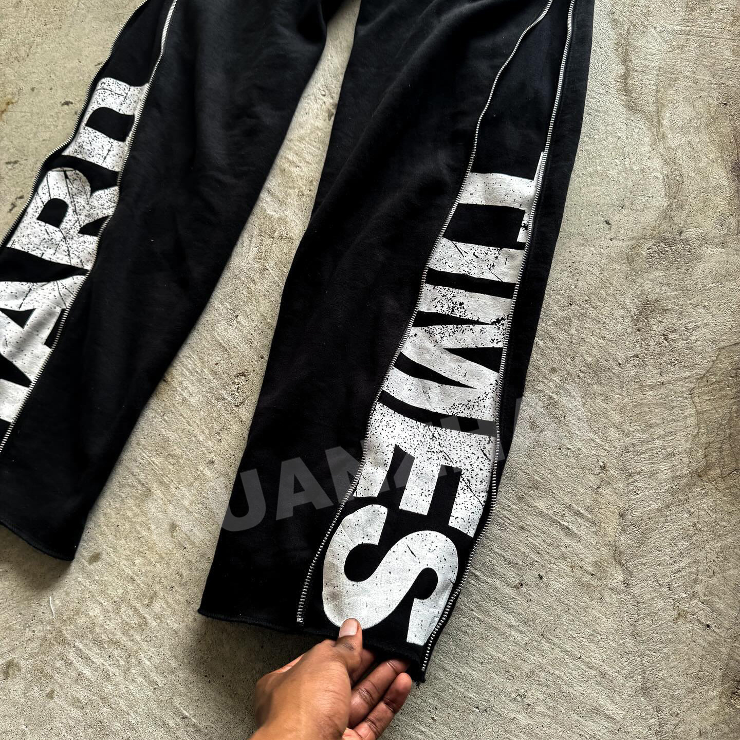 Custom flared track pants distressed streetwear stripe heavyweight wide straight leg baggy sweatpants men