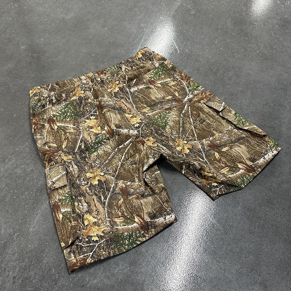 Customized manufacturer logo hunting digital print camofluge summer 100% cotton twill pocket cargo shorts for men