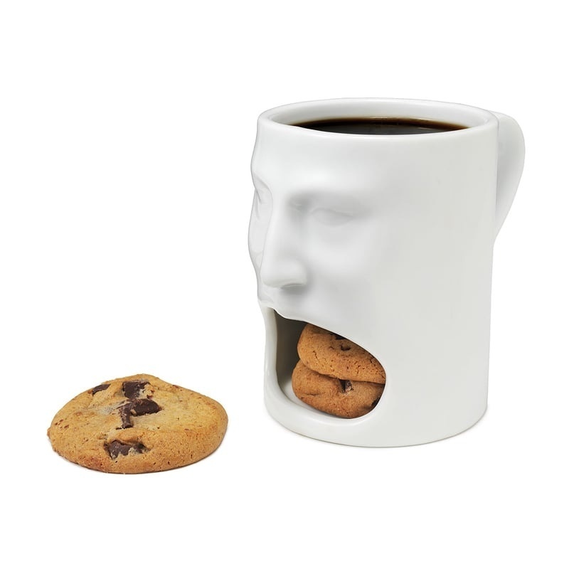 Face Coffee Mouth Mug with Cookie Holder or Tea Bag Holder Ceramic Tea Milk Cup Breakfast Drinking Mug Water Cup White