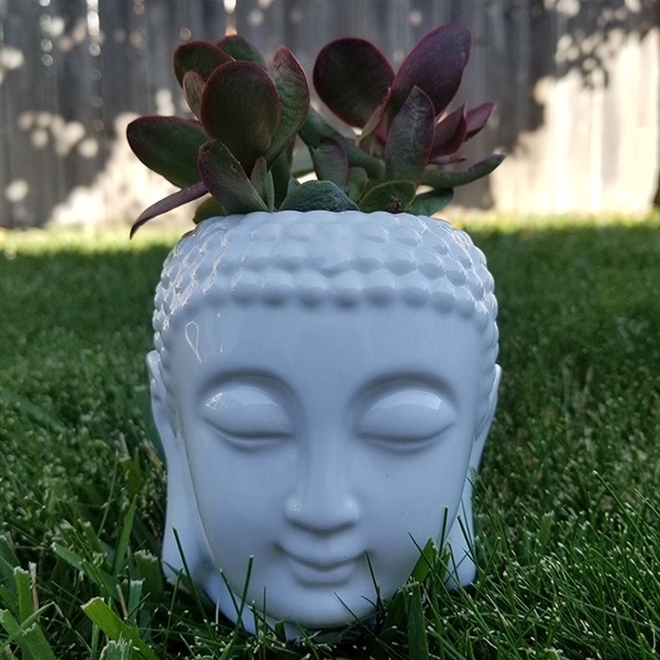 Forart Buddha Head Planter Ceramic Planter Face  Zen Succulent Plant Pot Pencil Pen Holder Brush Home Office Room Decor