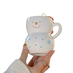 350ml Hand-painted Festive Cute Snowman Mug  Ceramic Christmas  Winter Mug for Adorable Gift Decoration