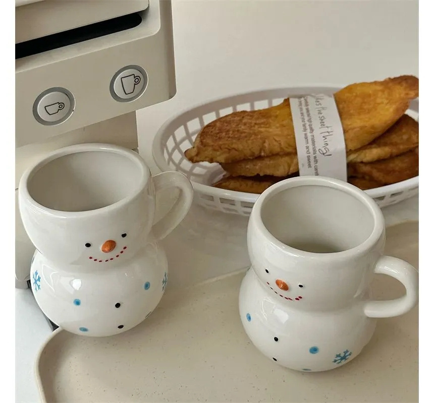 350ml Hand-painted Festive Cute Snowman Mug  Ceramic Christmas  Winter Mug for Adorable Gift Decoration