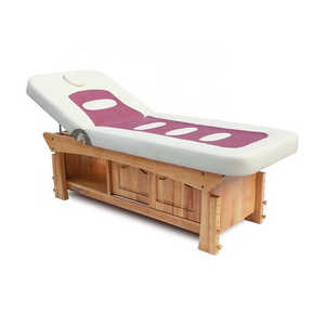 Thai Spa Beauty Salon Bed Stationary Hardwood Adjustable Spa Facial Wood Massage Table