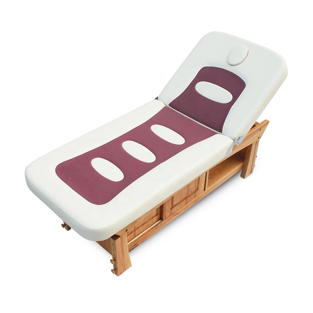 Thai Spa Beauty Salon Bed Stationary Hardwood Adjustable Spa Facial Wood Massage Table