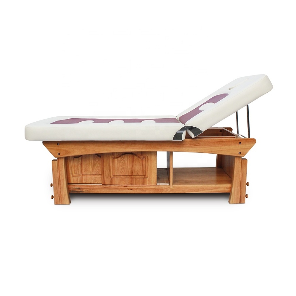 Thai Spa Beauty Salon Bed Stationary Hardwood Adjustable Spa Facial Wood Massage Table