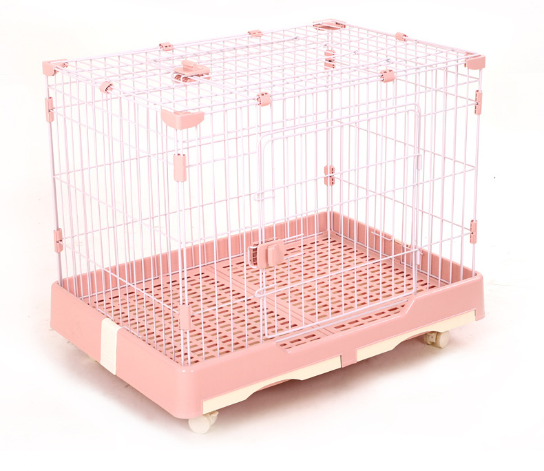 Hot Sale Dog Crate Kennel Double Bottom Trays Pet Cage with Wheels