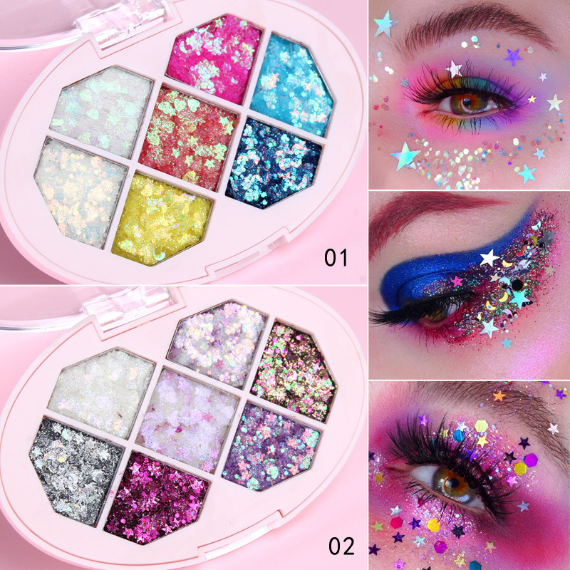 7 Colors Holographic Gift Waterproof Cosmetic Body Hair Glitter Mixed Clear Glue Set Private Label Chunky Glitter Gel for Face