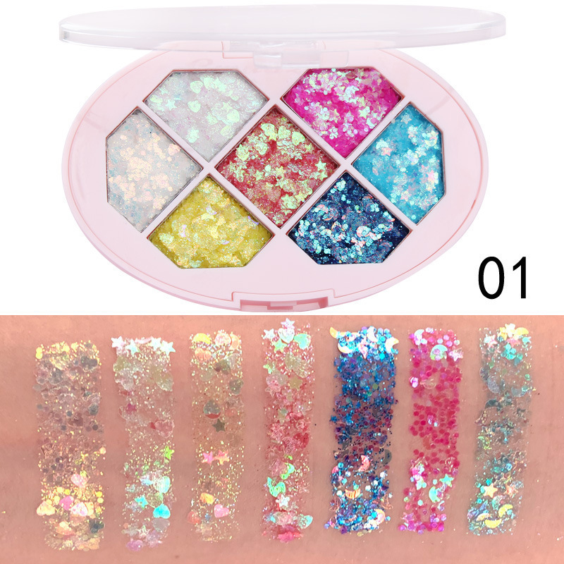 7 Colors Holographic Gift Waterproof Cosmetic Body Hair Glitter Mixed Clear Glue Set Private Label Chunky Glitter Gel for Face