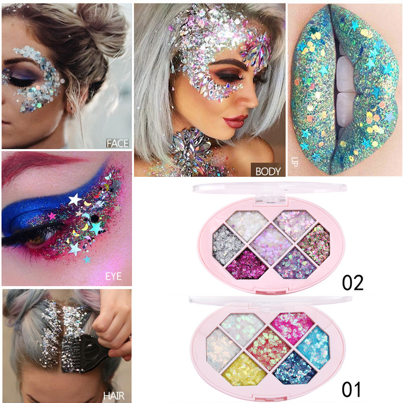 7 Colors Holographic Gift Waterproof Cosmetic Body Hair Glitter Mixed Clear Glue Set Private Label Chunky Glitter Gel for Face