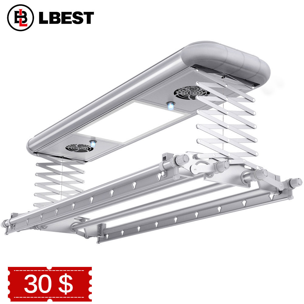 Indoor ceiling wall mounted retractable folding aluminum auto clothesline laundry dry drying hanger rack heater dryer