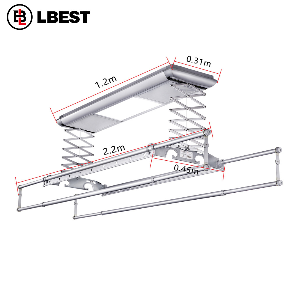 Aluminium balcony ceiling-mounted laundry bedroom electric automatic clothes dryer rack hanger drying rack  with remote control