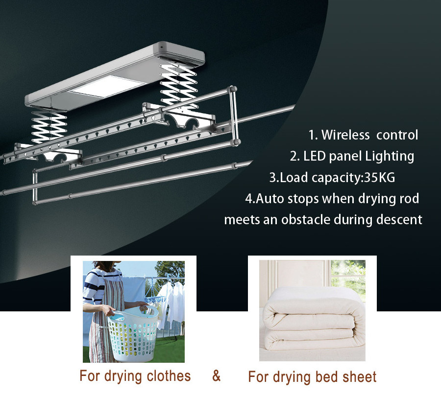 ECO electric foldable laundry clothes pipe clothing drying hanging cloth rack hangers automatic ceiling clothes dryer