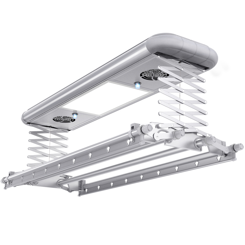 Indoor ceiling wall mounted retractable folding aluminum auto clothesline laundry dry drying hanger rack heater dryer