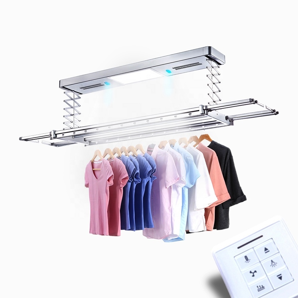 Electric hanging clothes drying rack ceiling mounted adjustable extendable aluminum clothes hanger