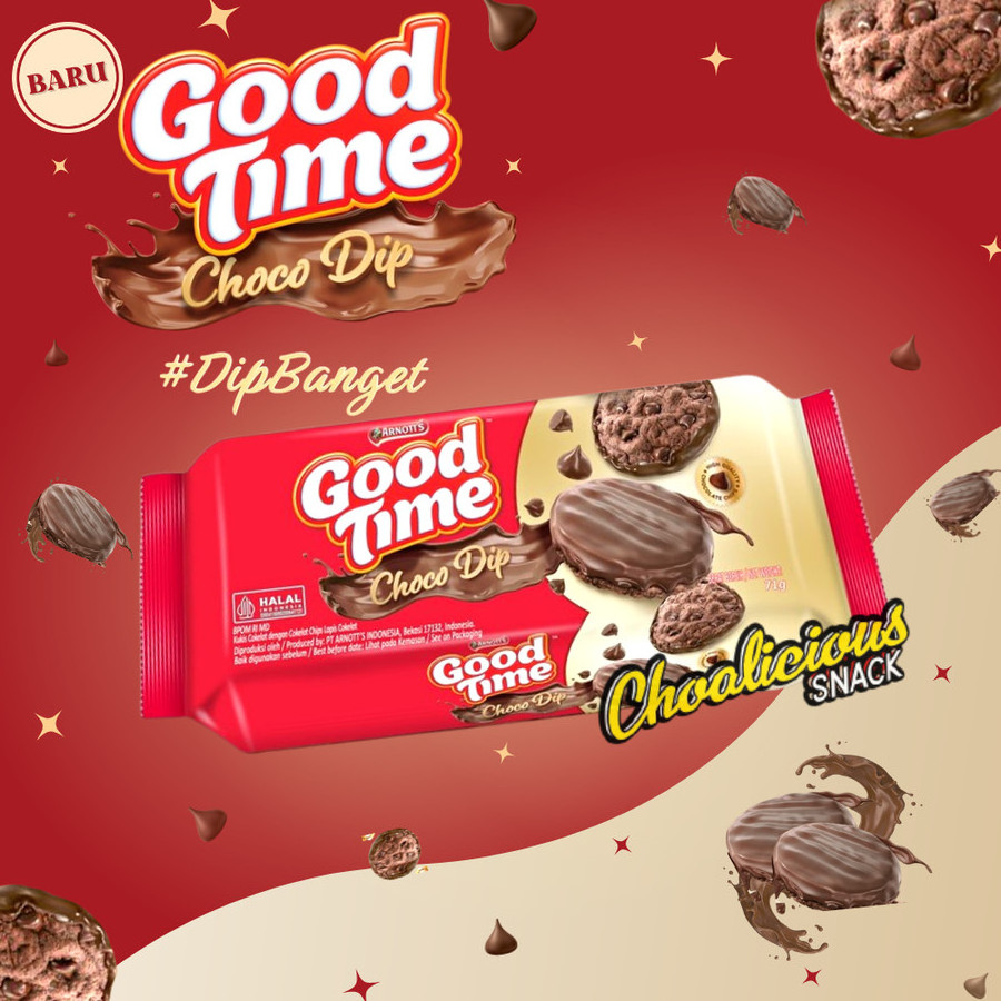 Good Time Cookies 71gr Choco Dip Sandwich Chocolate Cream Choco Chips Double Sweet Crispy Biscuits