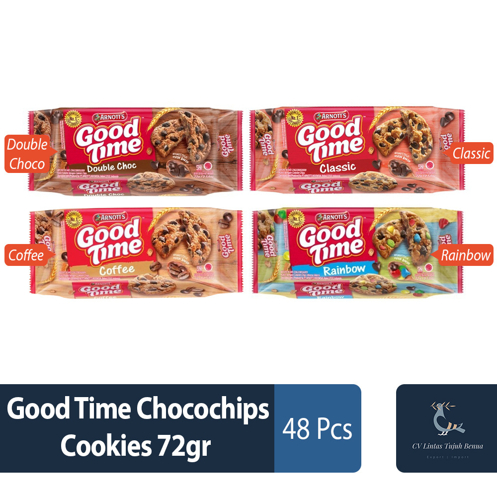 Custom Packaging High Quality Good Time Chocochips Cookies 72gr Double Choco Biscuits Choco Chips Cookies Snack Double Chocolate