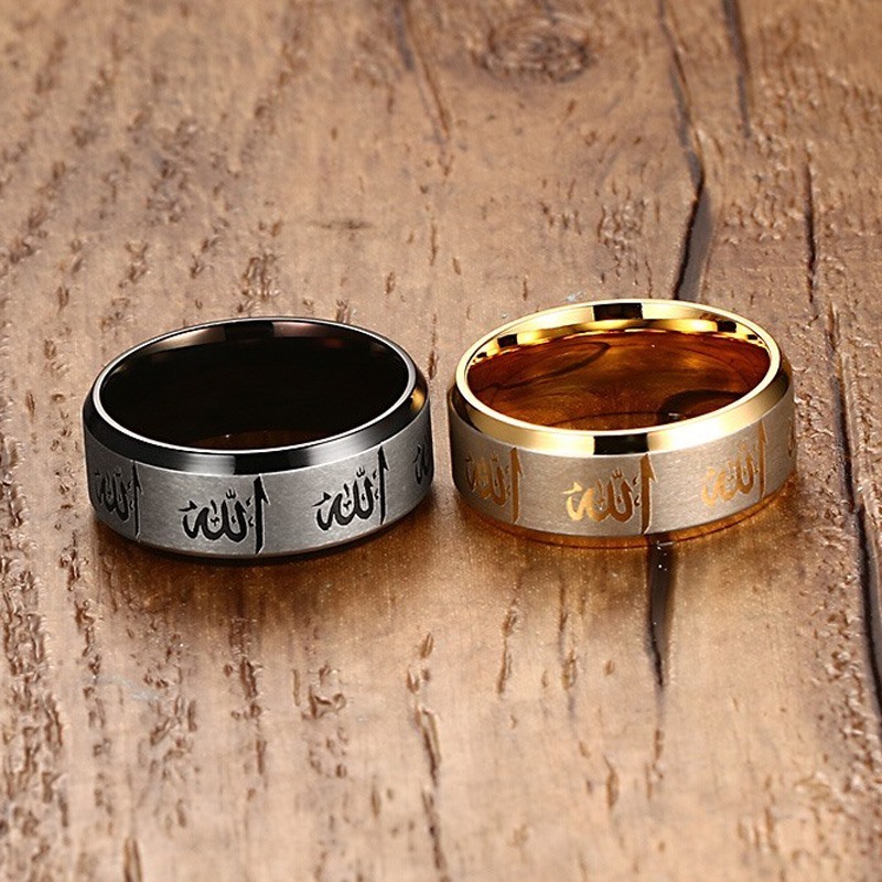 Stainless steel black plates christian  jewelry men stainless steel  Allah ring