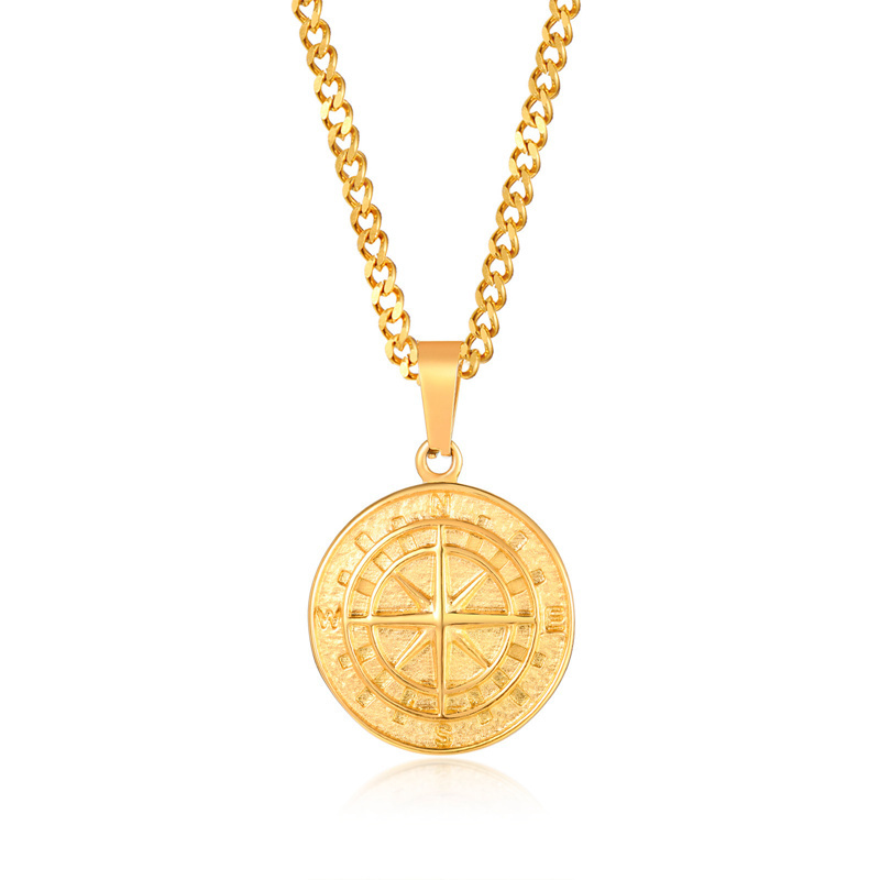 Hot selling jewelry stainless steel 18k gold plated jewelry compass necklace