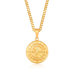 Hot selling jewelry stainless steel 18k gold plated jewelry compass necklace