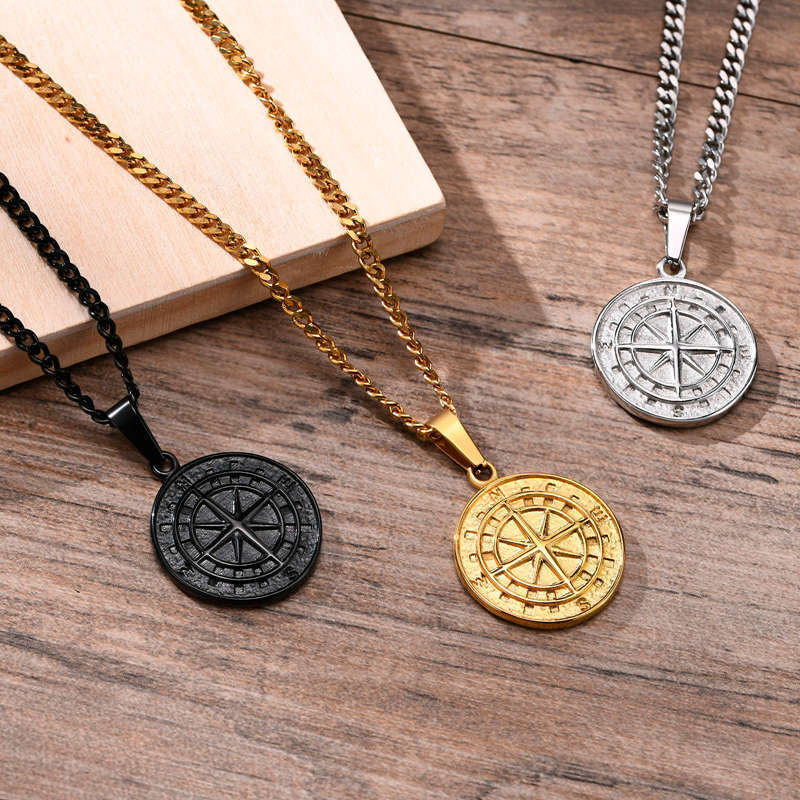 Hot selling jewelry stainless steel 18k gold plated jewelry compass necklace