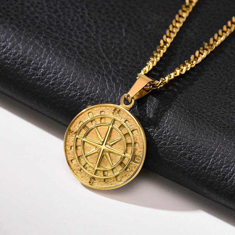 Hot selling jewelry stainless steel 18k gold plated jewelry compass necklace