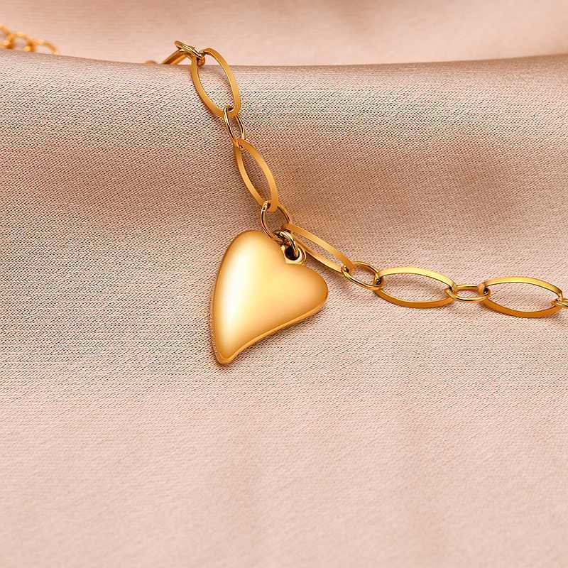 Fashion Charm Bracelet Stainless Steel 18K Gold Plated Heart Pendant Bracelet For Handmade Jewelry