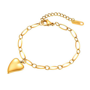 Fashion Charm Bracelet Stainless Steel 18K Gold Plated Heart Pendant Bracelet For Handmade Jewelry