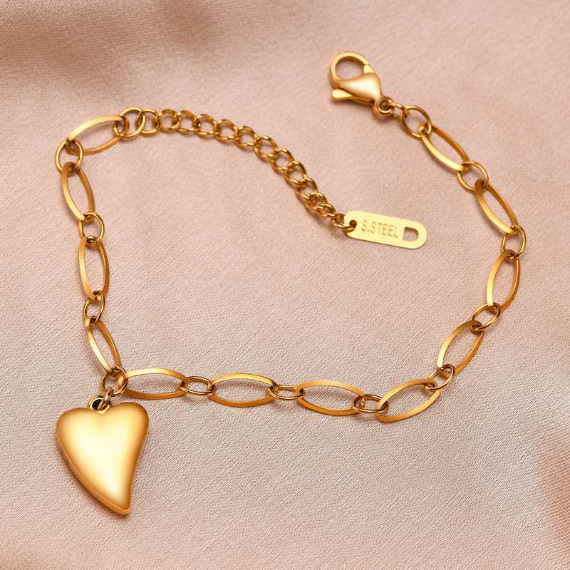 Fashion Charm Bracelet Stainless Steel 18K Gold Plated Heart Pendant Bracelet For Handmade Jewelry