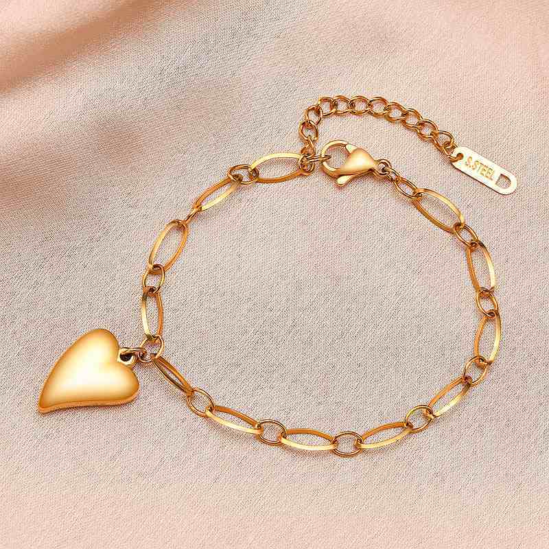 Fashion Charm Bracelet Stainless Steel 18K Gold Plated Heart Pendant Bracelet For Handmade Jewelry