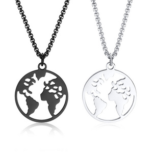 Fashion customize jewelry personalized silver stainless steel mens necklaces engrave charms pendant compass planet map necklace