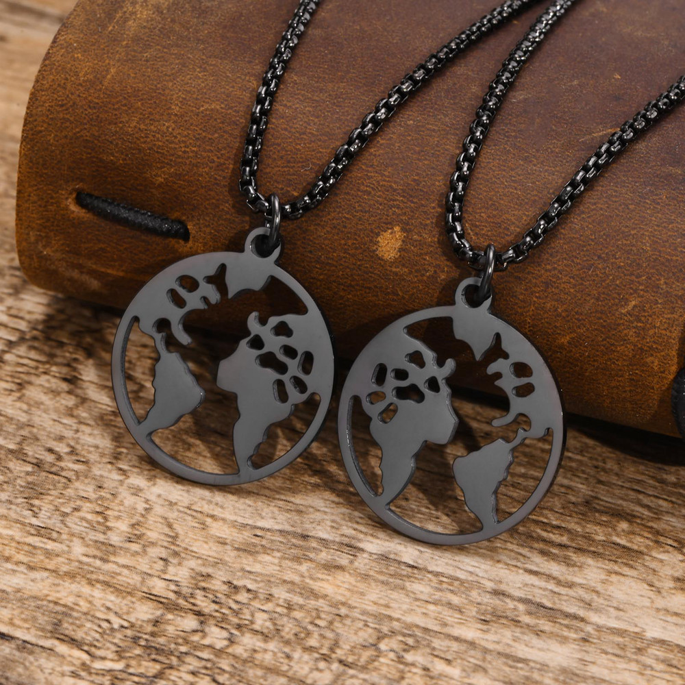 Fashion customize jewelry personalized silver stainless steel mens necklaces engrave charms pendant compass planet map necklace