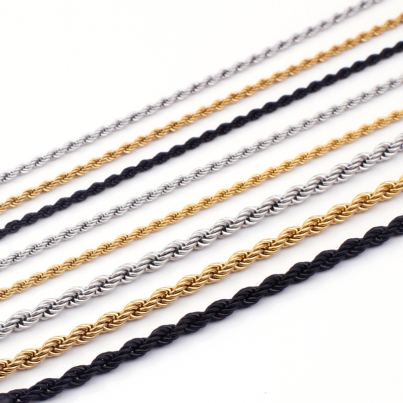 Hip hop metal 18k gold custom men chain bracelet women high quality jewelry stainless steel twisted rope chains necklaces party