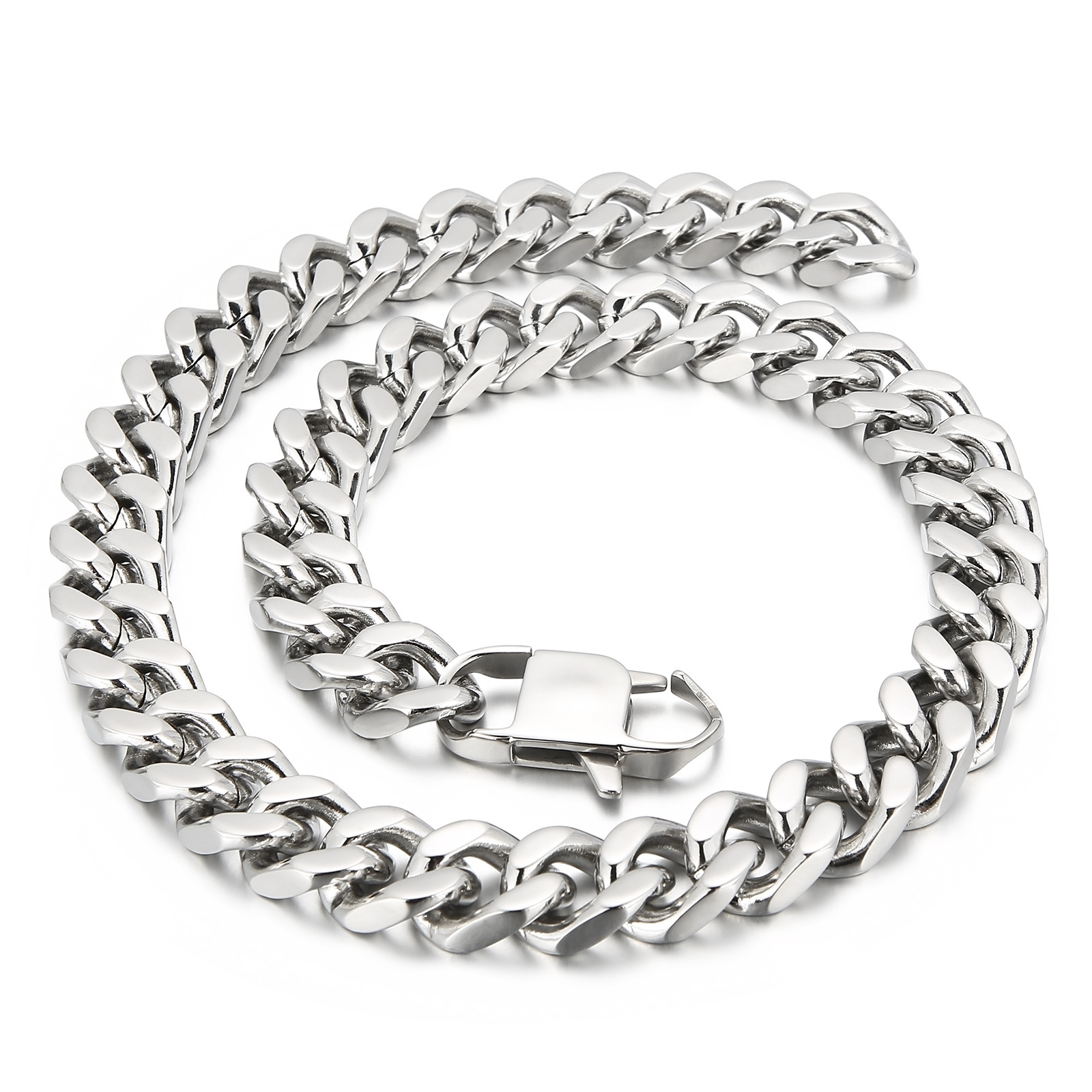 Fashion wholesale mens jewelry chocker necklace silver chunky stainless steel cuban link chain for rapper hip hop necklace