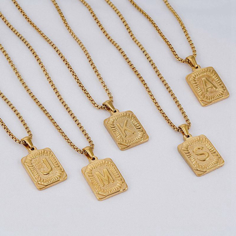 Minimalist 14k gold alphabet statement charm necklaces custom logo 316l stainless steel initial sideway letter necklace men