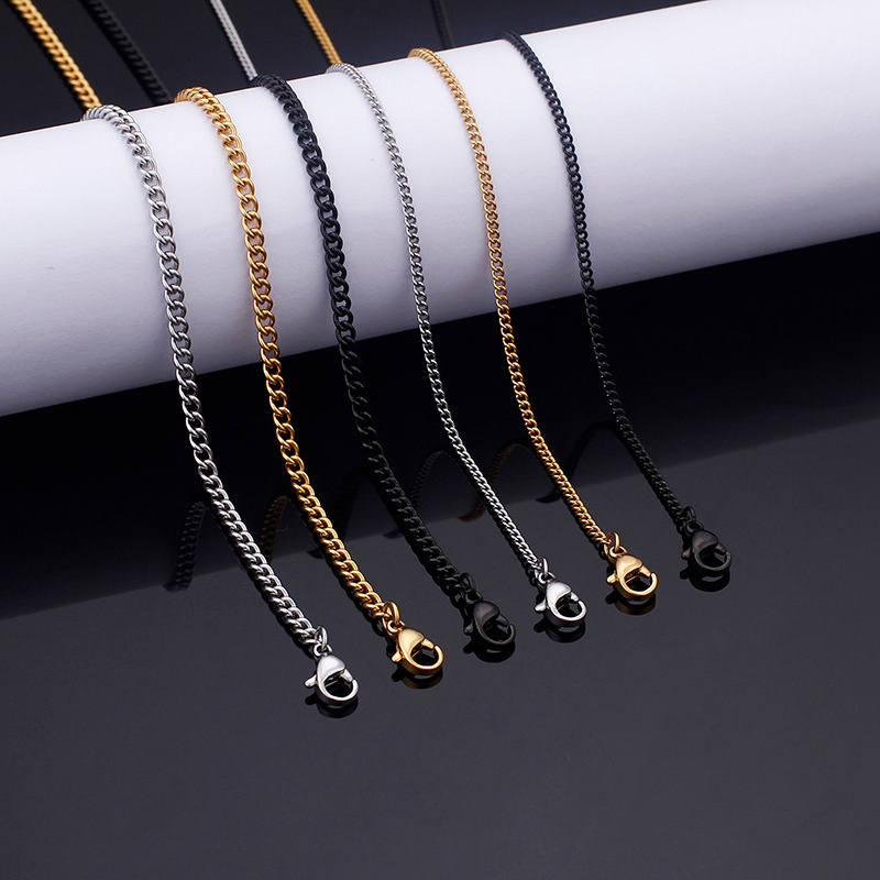 Simple permanent jewelry custom designer ladies accessories stainless steel 14k gold plated cuban link chains pendant necklace