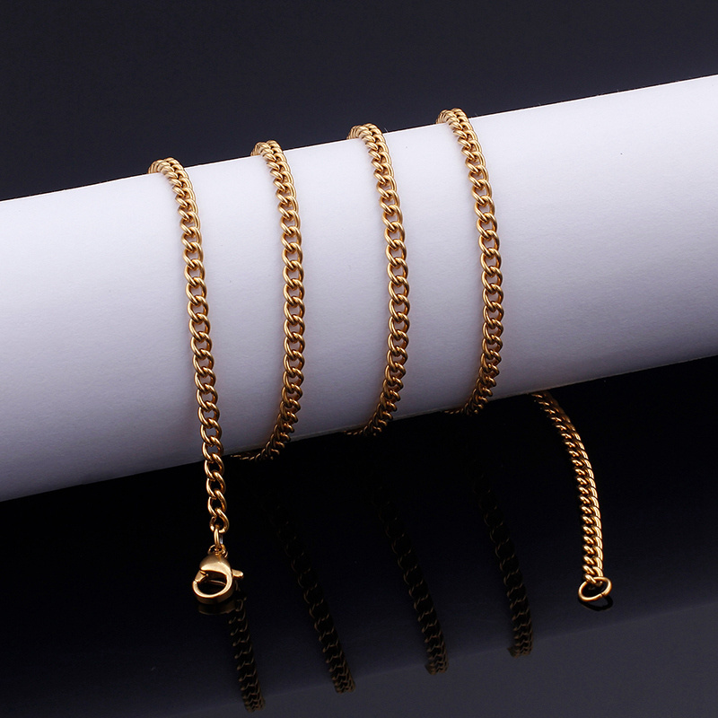 Simple permanent jewelry custom designer ladies accessories stainless steel 14k gold plated cuban link chains pendant necklace