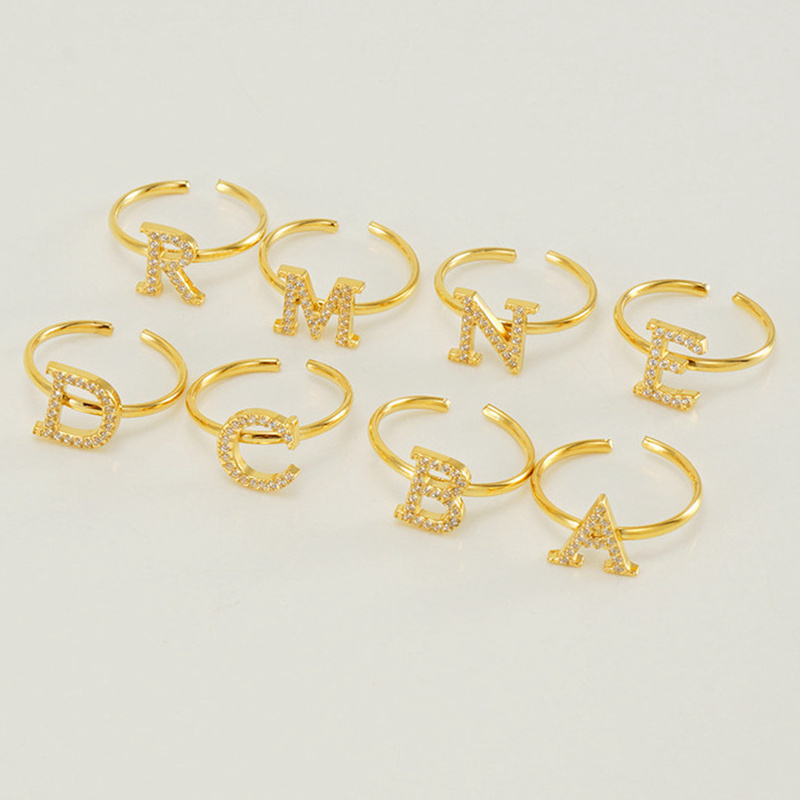 INS anillos stainless steel wholesale letter open ring adjustable set gold rings for women