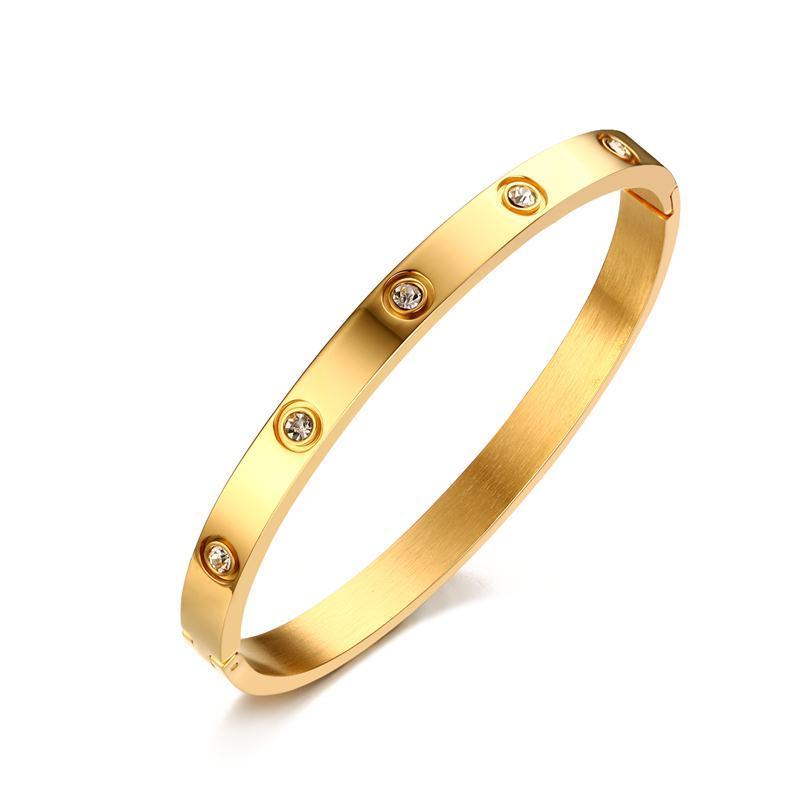 Wholesale fashion jewelry  korea style 6mm gold stainless steel  bangle bracelet with crystal stone for girls ladies