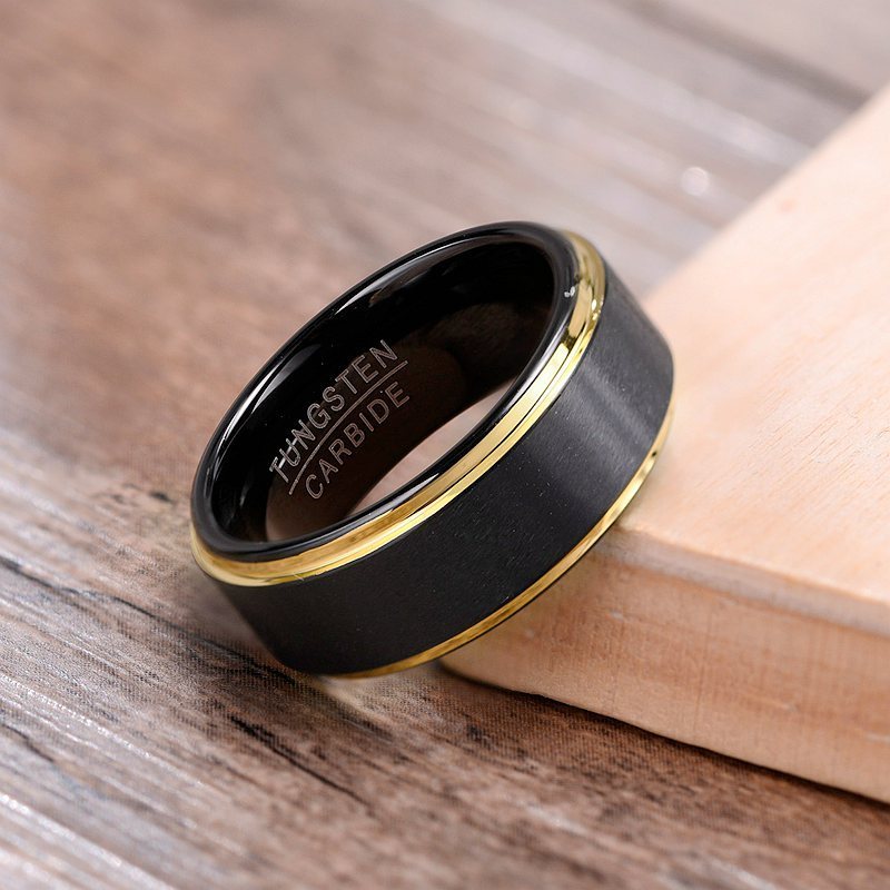 8MM custom men rings gold black multiple color options jewelry step edge tungsten ring father's day party