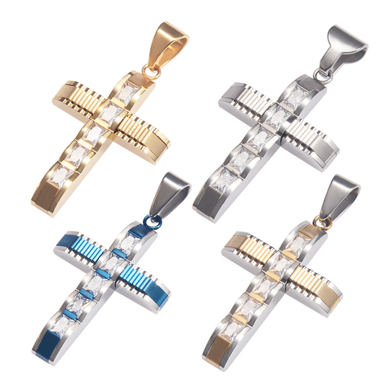 fashion costume jewelry stainless steel cz cross charms jewelry making supplies