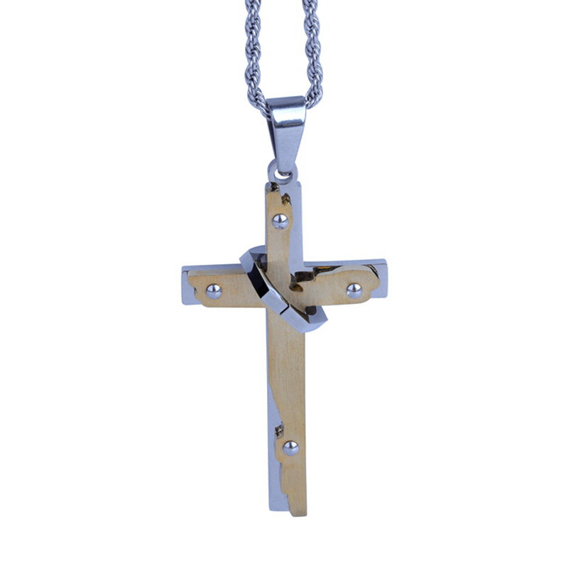 Gold and Sliver Religious Jewelry Stainless Steel Jesus Necklace Pendant Cross with 45cm Chain