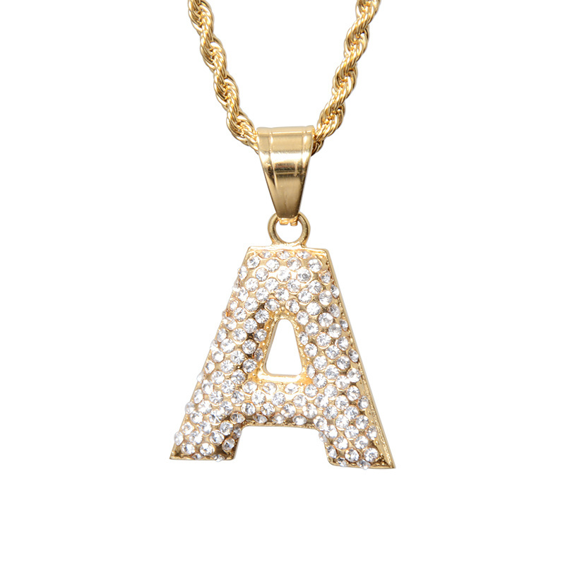 Wholesale Custom Paved Zircon Stainless Steel Letter Pendants Men and Women Hip Hop Jewelry