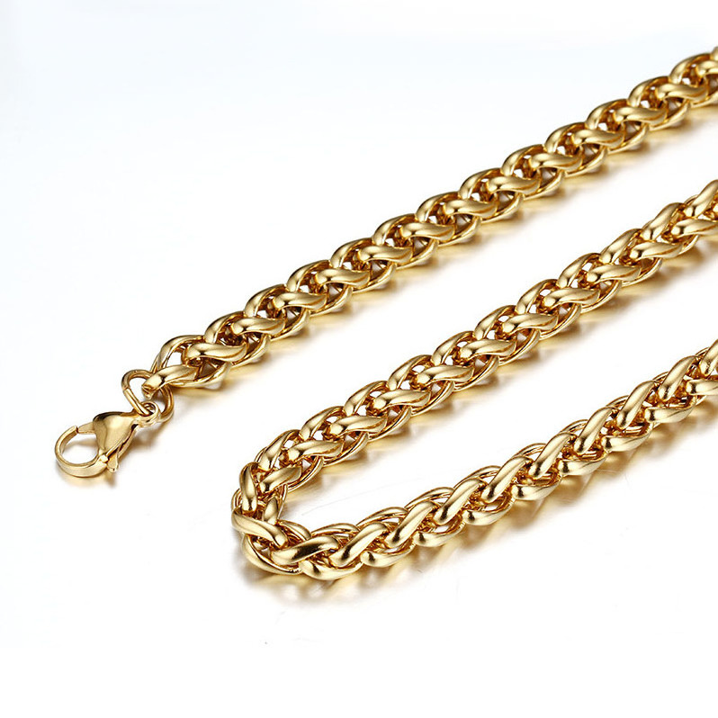 Hot Selling PVD Gold Plated Stainless Steel Wheat Chain Necklace For Men