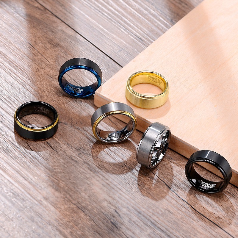 8MM custom men rings gold black multiple color options jewelry step edge tungsten ring father's day party