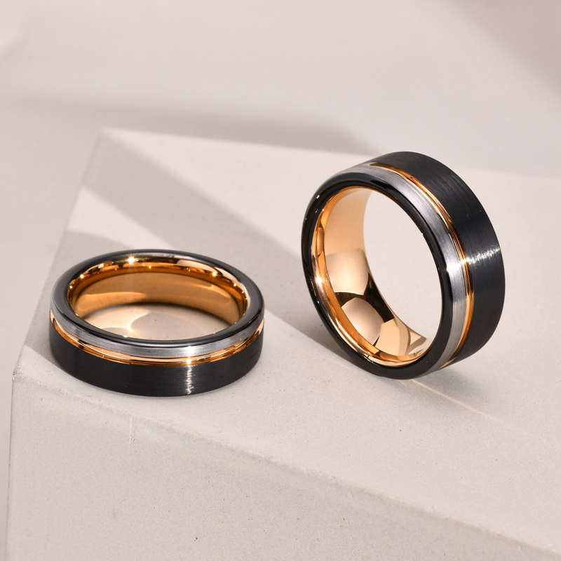 Luxury colored engagement rings wholesale groove tungsten carbide rose gold black wedding ring jewelry for men